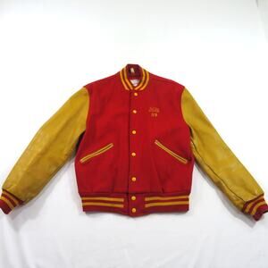 Butwin Falcons Letterman Jacket, Varsity Coat Chainstitched Red Gold Sz 38 1960s